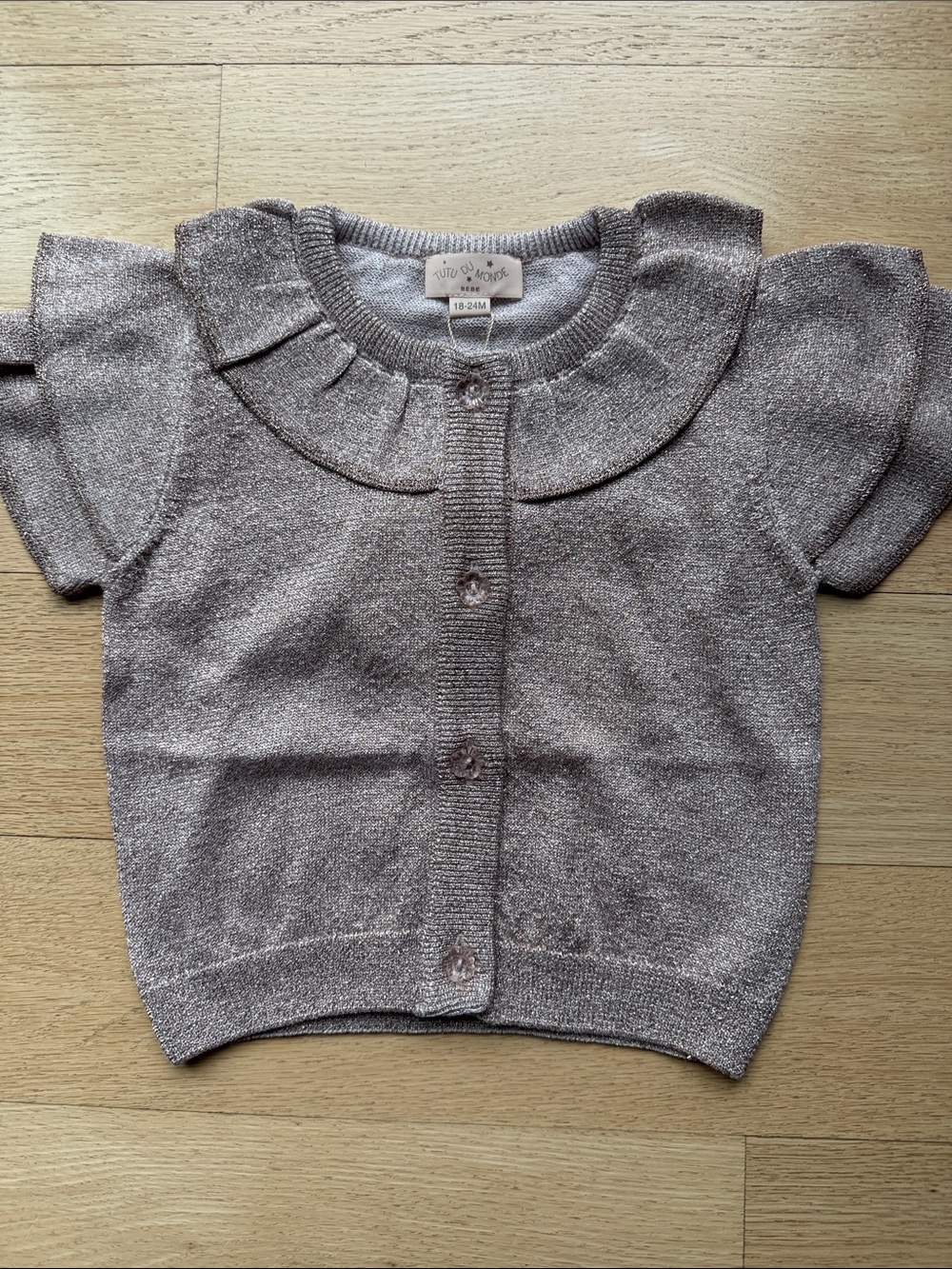 Tutu Du Monde Shimmering Rose Gold Short-Sleeve Knit Cardigan